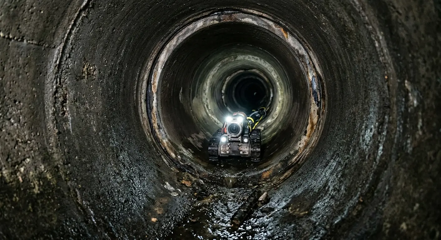 Robotic sewer camera inspecting pipe interior for Drain Snake Service in Metuchen