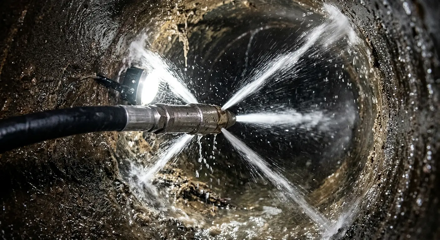 High-pressure hydro jetting nozzle cleaning sewer pipe for Storm Drain Cleaning in Metuchen